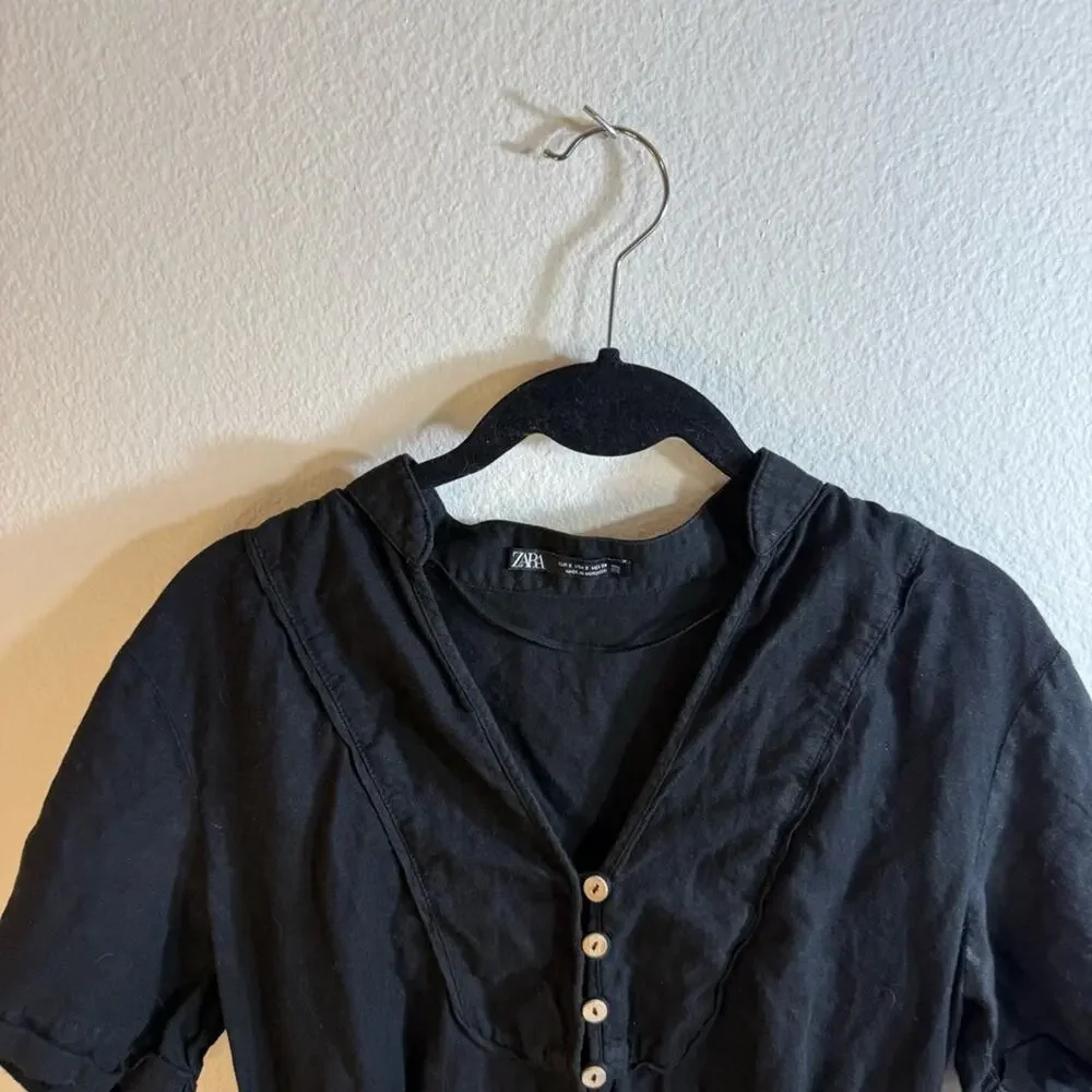 ZARA Linen Black Button Romper